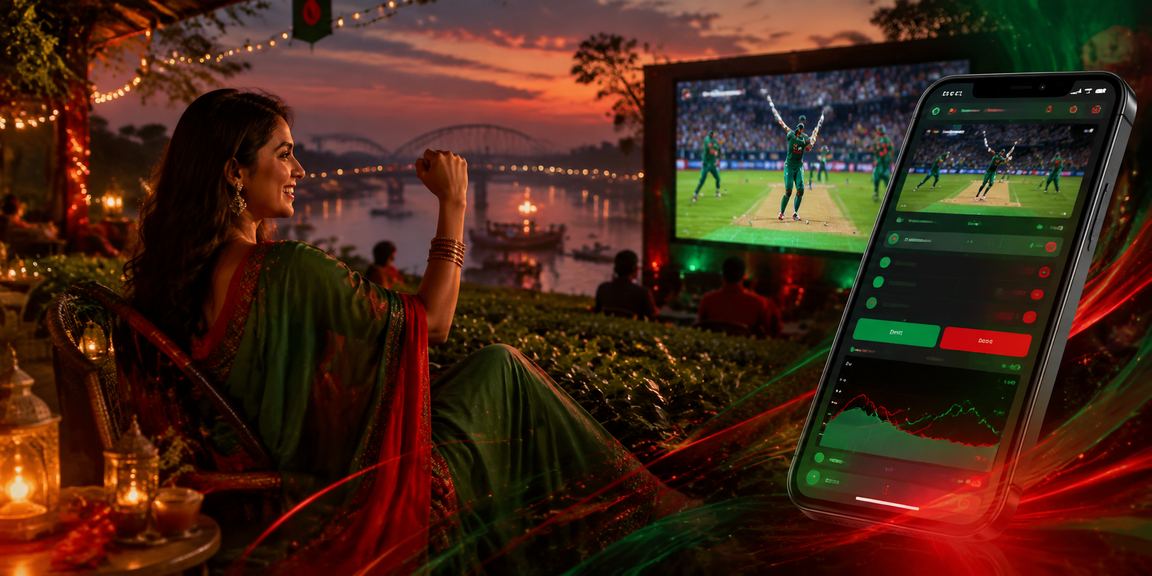 Cricket match betting excitement in Khulna — a red and green atmosphere